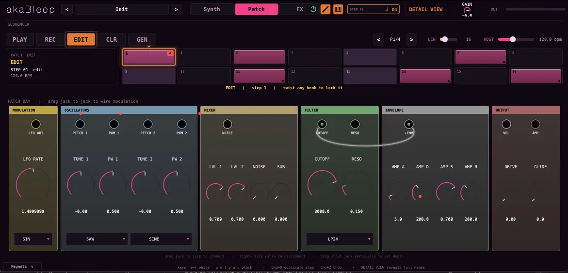 Patch bay — drag-to-wire modulation