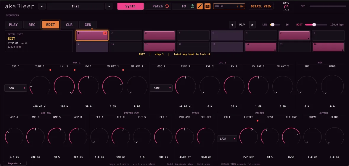 Sequencer · EDIT — per-step parameter locks