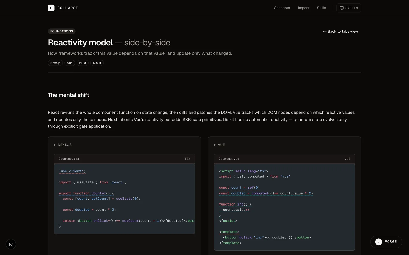 Cross-stack grid — Next.js vs Vue reactivity