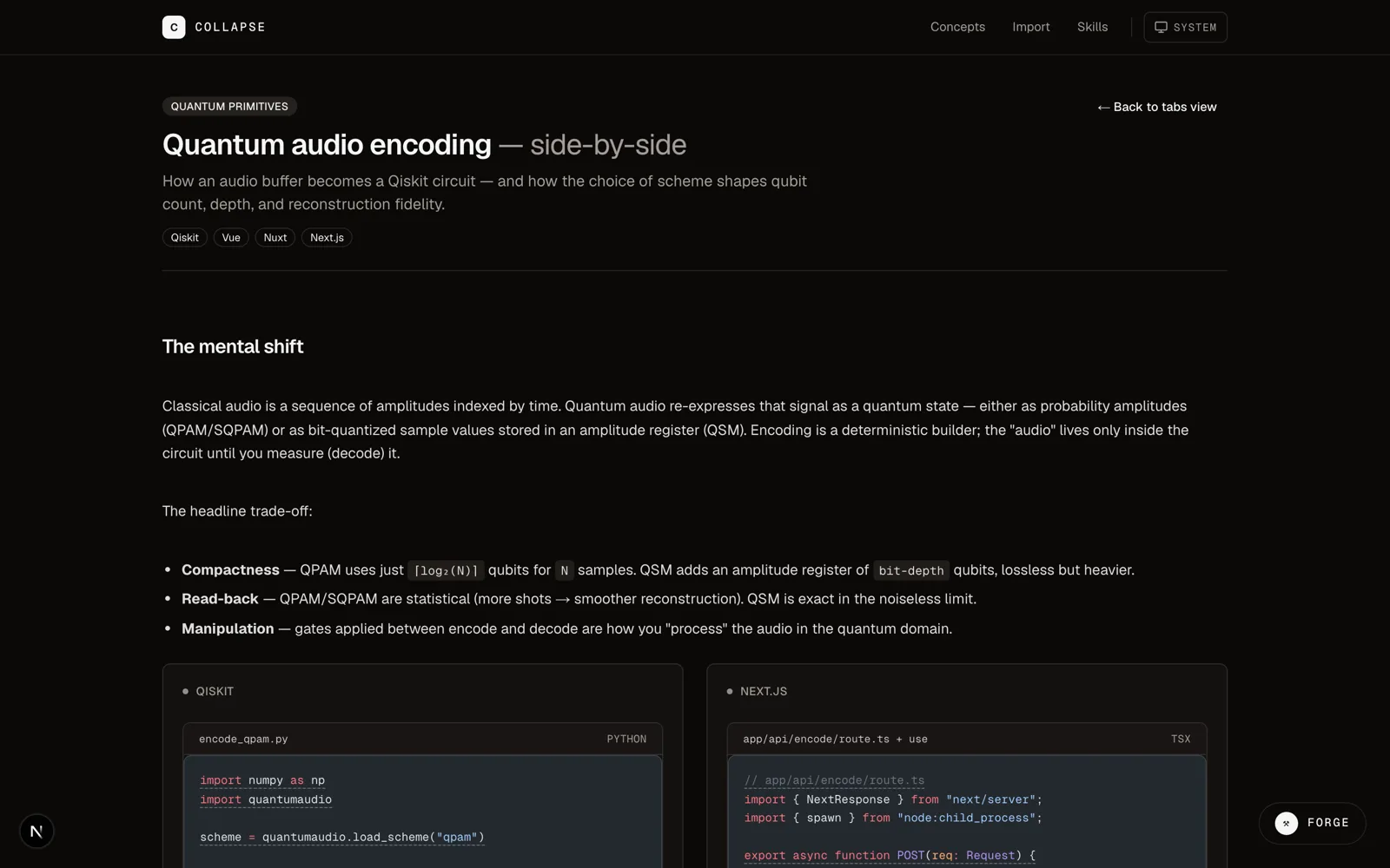 Cross-stack grid — quantum audio encoding